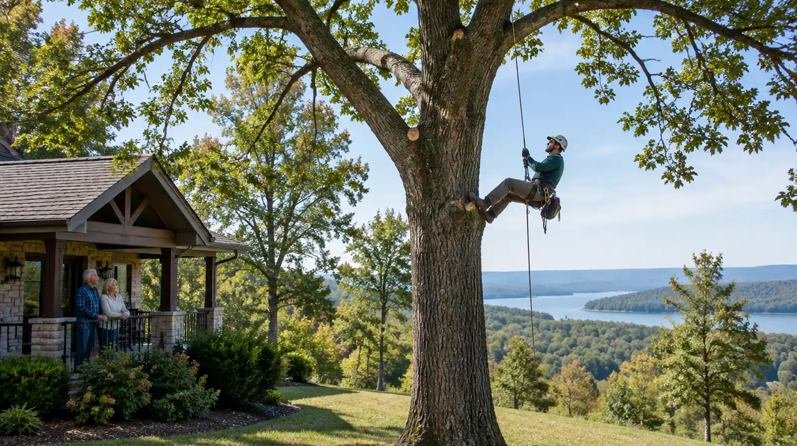 Crown thinning on a mature white oak in a Mountain Home, AR yard